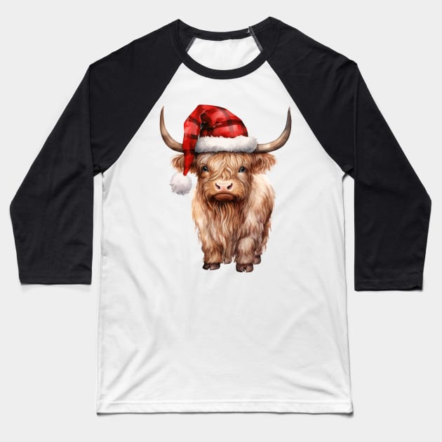 Christmas Highland Cow Baseball T-Shirt by Chromatic Fusion Studio